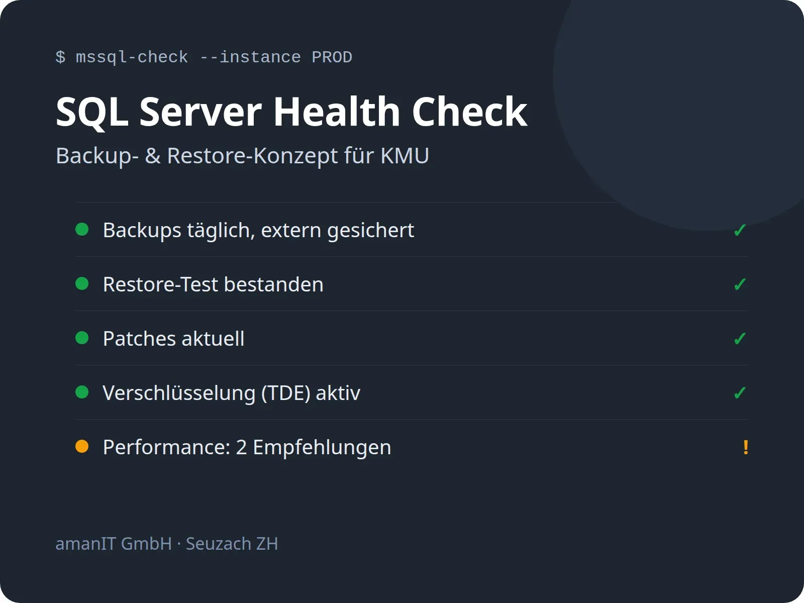 amanIT SQL Server Health Check und Backup-Konzept für KMU in der Schweiz